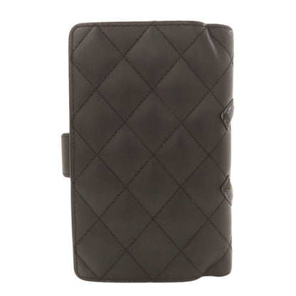 Chanel Cambon Line Silver Hardware Bifold Wallet With Coin Purse Calf Women