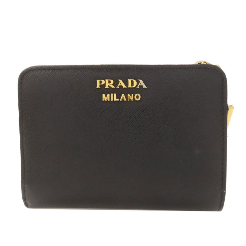 Prada Triangle Charm Bifold Wallet With Change Pocket Saffiano Women