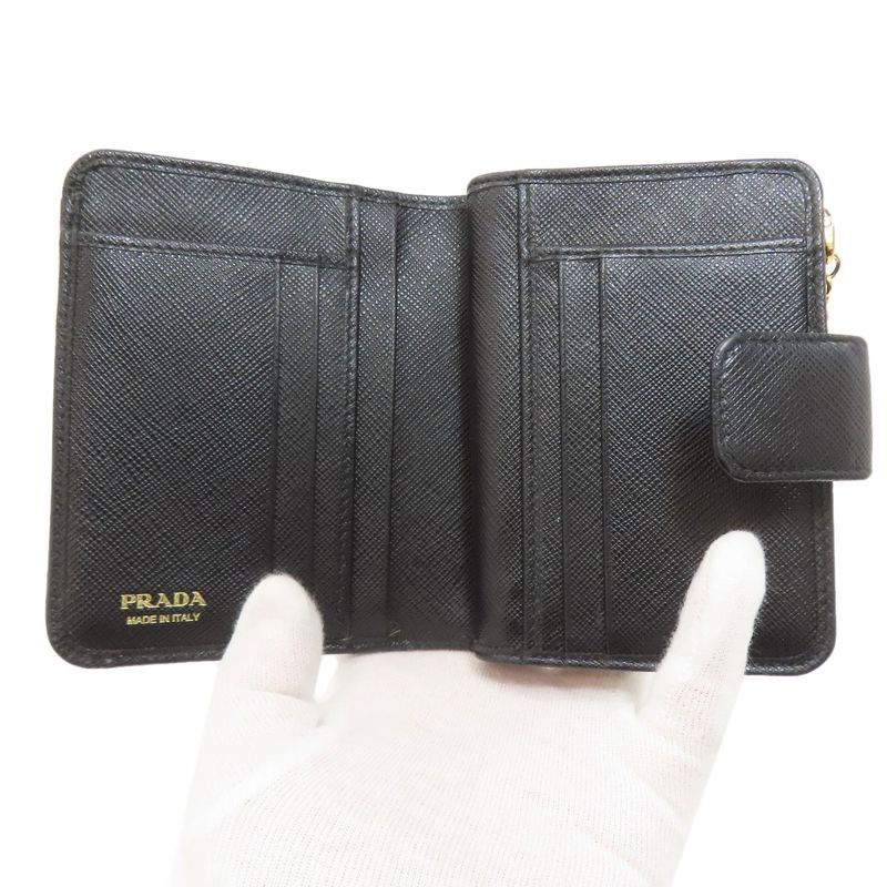 Prada Triangle Charm Bifold Wallet With Change Pocket Saffiano Women