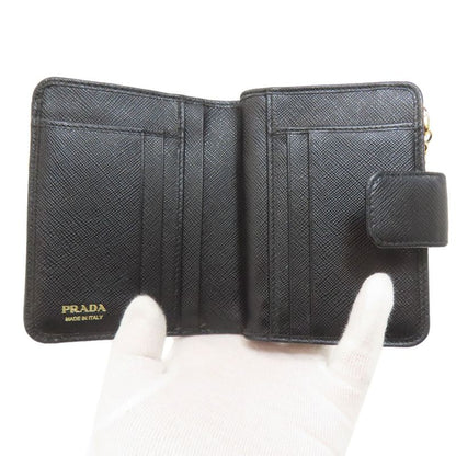 Prada Triangle Charm Bifold Wallet With Change Pocket Saffiano Women