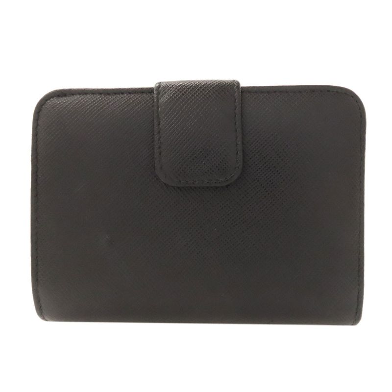 Prada Triangle Charm Bifold Wallet With Change Pocket Saffiano Women