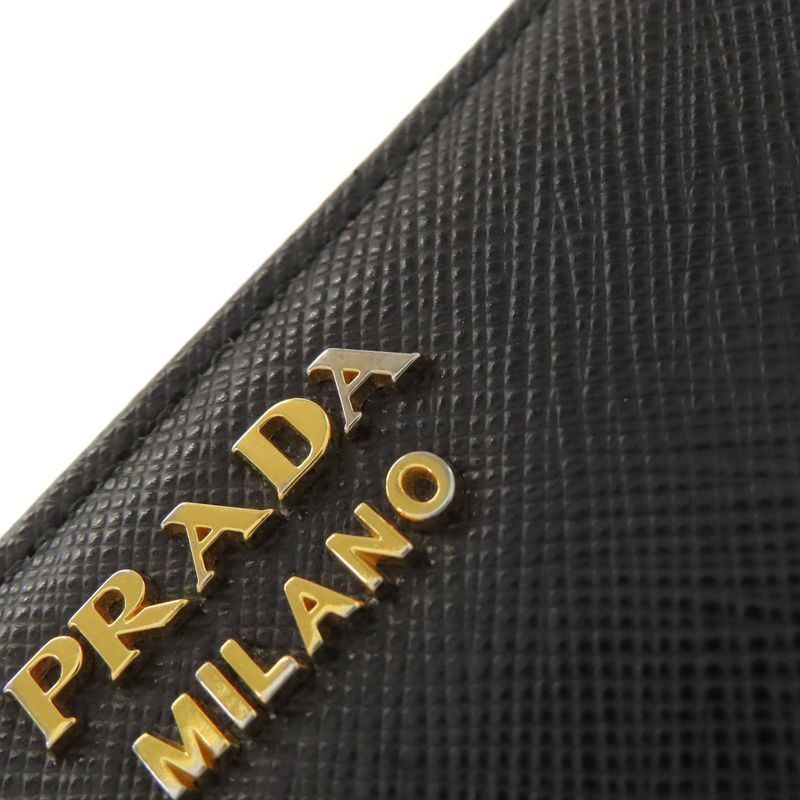 Prada Triangle Charm Bifold Wallet With Change Pocket Saffiano Women