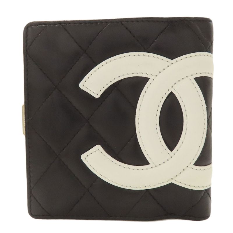 Chanel Cambon Line Silver Hardware Bifold Wallet With Coin Purse Calf Women