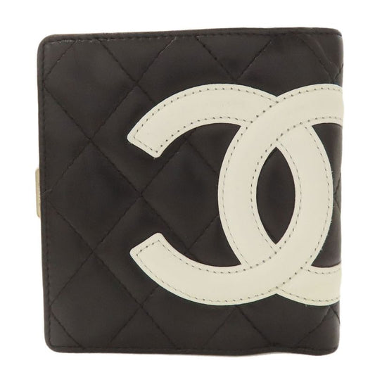 Chanel Cambon Line Silver Hardware Bifold Wallet With Coin Purse Calf Women