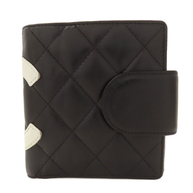 Chanel Cambon Line Silver Hardware Bifold Wallet With Coin Purse Calf Women