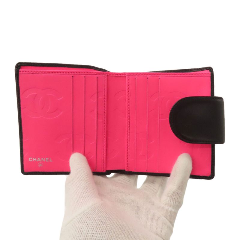 Chanel Cambon Line Silver Hardware Bifold Wallet With Coin Purse Calf Women