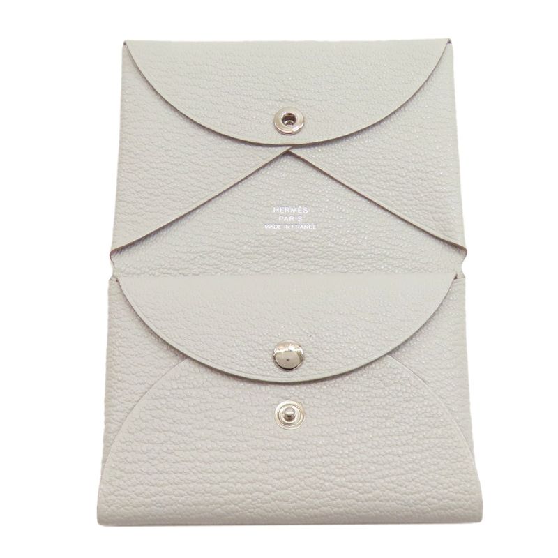 Hermes Calvi Duo Silver Hardware Card Case Chevre Women