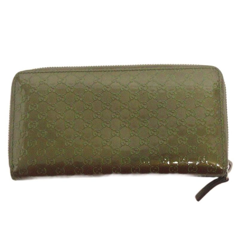 Gucci Micro Striped Long Wallet With Round Zipper 307987 Enamel In Green