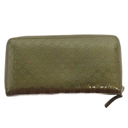 Gucci Micro Striped Long Wallet With Round Zipper 307987 Enamel In Green
