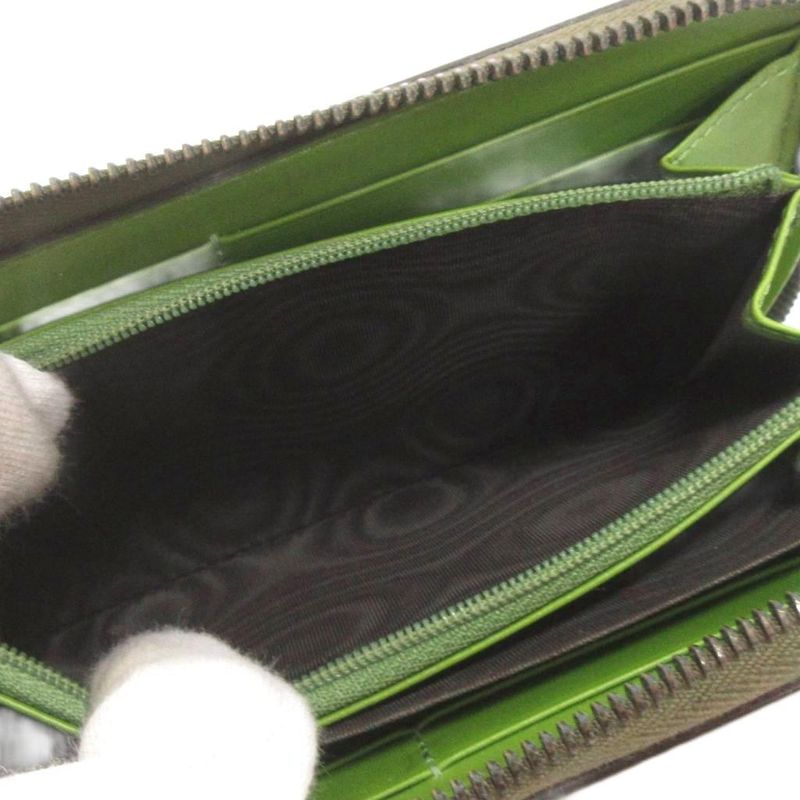 Gucci Micro Striped Long Wallet With Round Zipper 307987 Enamel In Green
