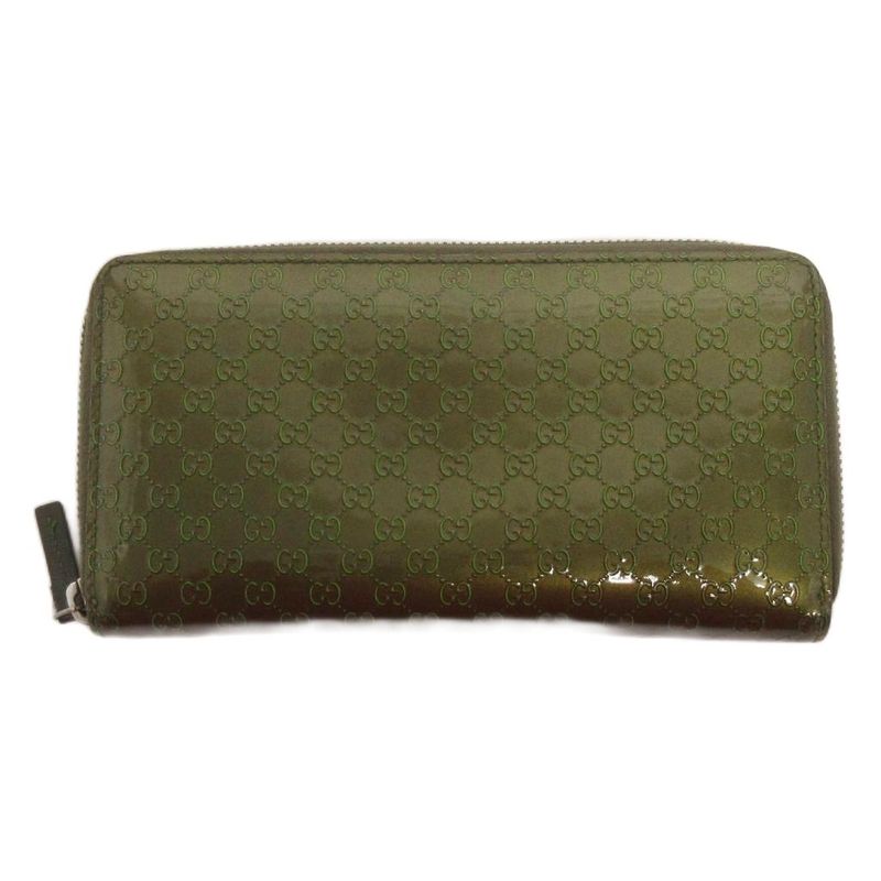 Gucci Micro Striped Long Wallet With Round Zipper 307987 Enamel In Green