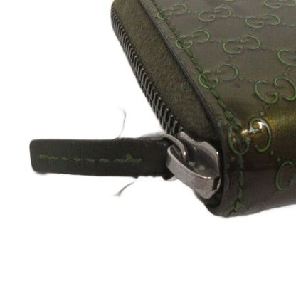 Gucci Micro Striped Long Wallet With Round Zipper 307987 Enamel In Green