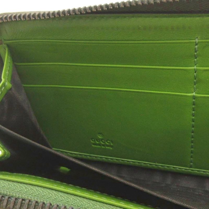 Gucci Micro Striped Long Wallet With Round Zipper 307987 Enamel In Green