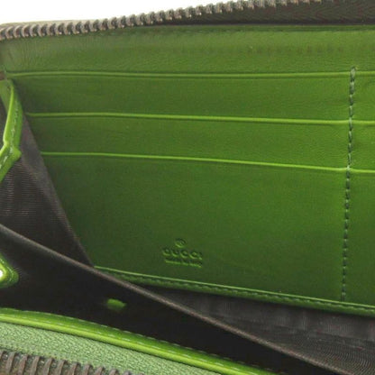 Gucci Micro Striped Long Wallet With Round Zipper 307987 Enamel In Green