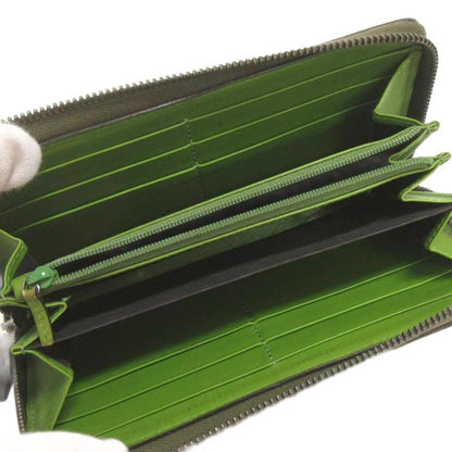 Gucci Micro Striped Long Wallet With Round Zipper 307987 Enamel In Green