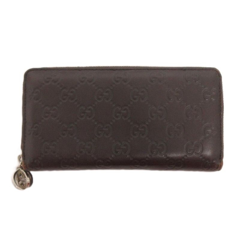 Gucci Cima Round Zipper Long Wallet 233025 Leather Dark Brown