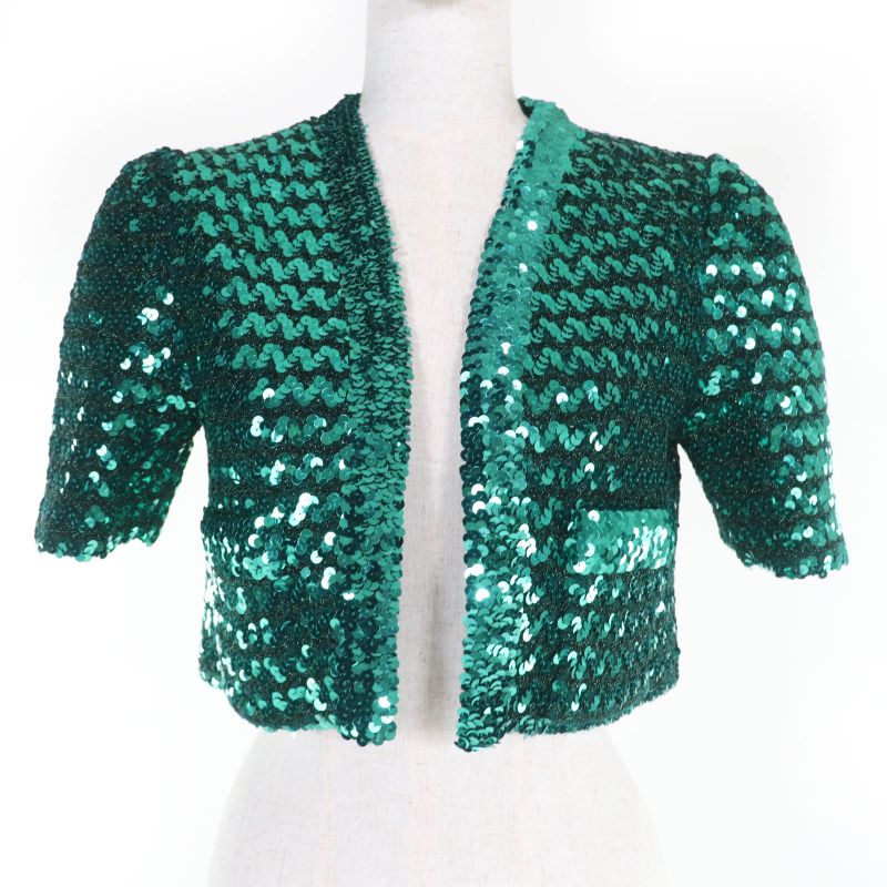 Gucci 653449 Sequin Embellished Front Open Short Sleeve Bolero Jacket Green S