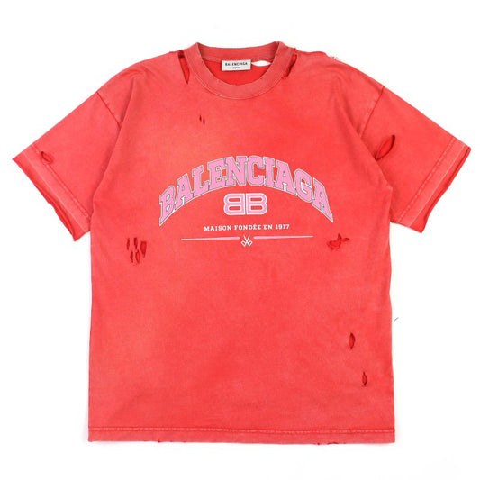 Balenciaga 612965 100% Cotton Destroyed Damaged Crew Neck Short Sleeve T-shirt