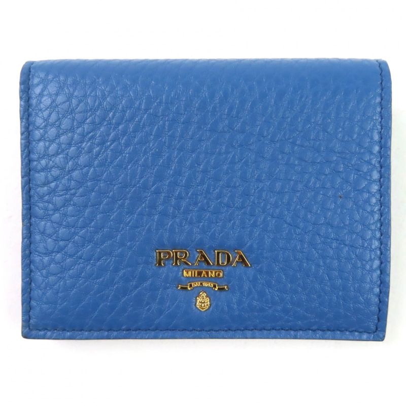 ◇prada 1mv204 Vitello Grain Leta Ring Logo Leather Compact Wallet Bifold Wallet