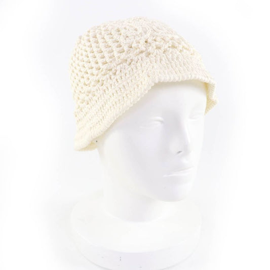 Celine 2aj79923t 100% Cotton Triomphe Knit Hat Ivory TU Made In Italy Genuine