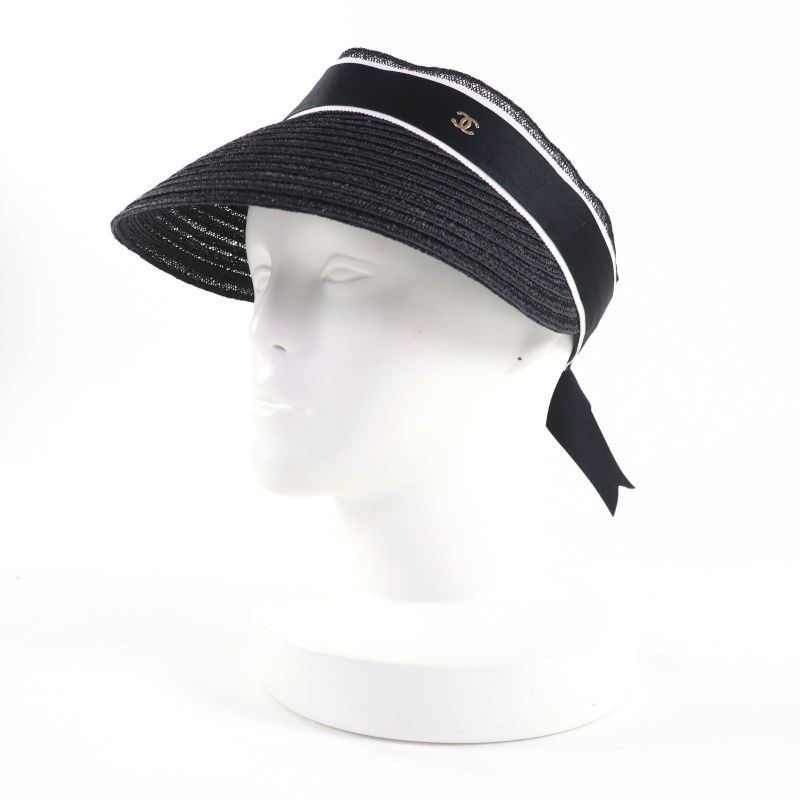 Chanel 22C Coco Mark Ribbon Motif Sun Visor Black M Women