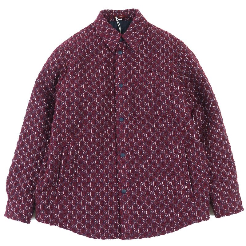 (gucci 24AW 787904 Wool G Jacquard Long Sleeve Padded Shirt Jacket Wine Red 48