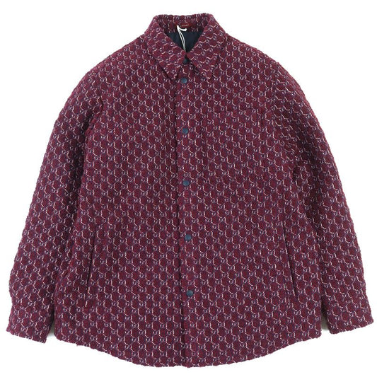 (gucci 24AW 787904 Wool G Jacquard Long Sleeve Padded Shirt Jacket Wine Red 48