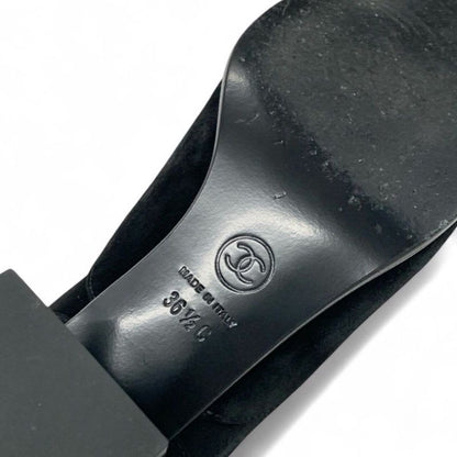 Chanel Loafers Leather Shoes Suede Patent Black Pearl Here Mark Lace Up