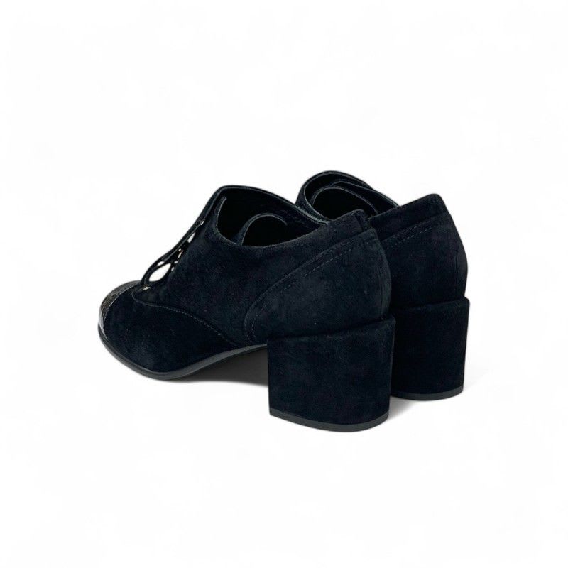 Chanel Loafers Leather Shoes Suede Patent Black Pearl Here Mark Lace Up