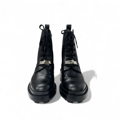 Hermes Funk Boots Short Shoes Leather Black Silver Kelly Hardware Lace Up
