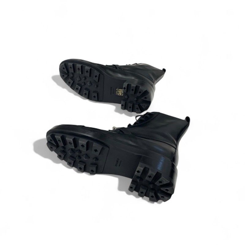 Hermes Funk Boots Short Shoes Leather Black Silver Kelly Hardware Lace Up