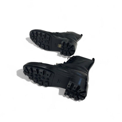 Hermes Funk Boots Short Shoes Leather Black Silver Kelly Hardware Lace Up