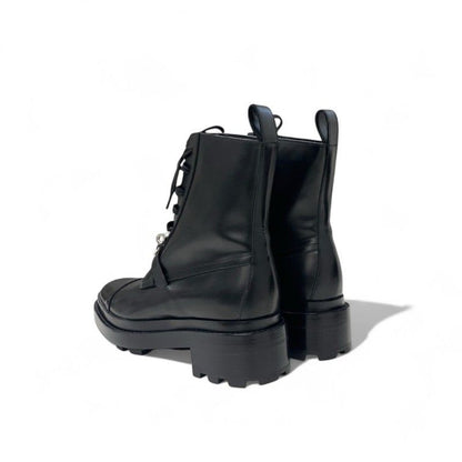 Hermes Funk Boots Short Shoes Leather Black Silver Kelly Hardware Lace Up