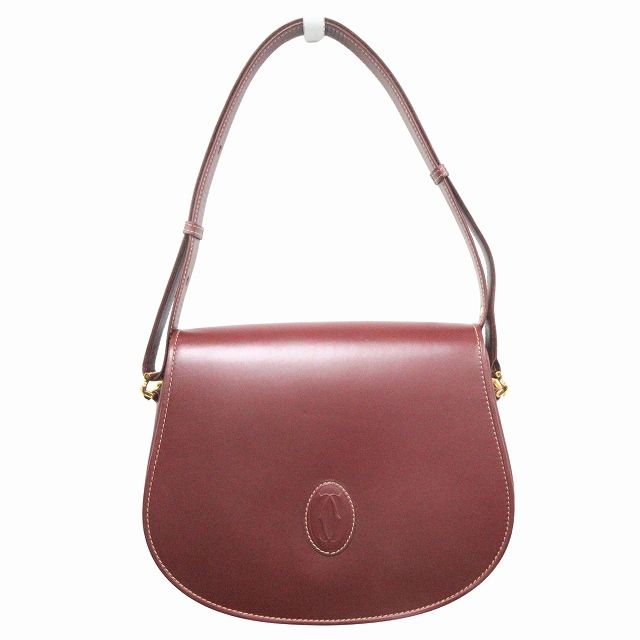 Cartier Mastline Leather Hand Shoulder Bag Logo Old Vintage Bordeaux Women