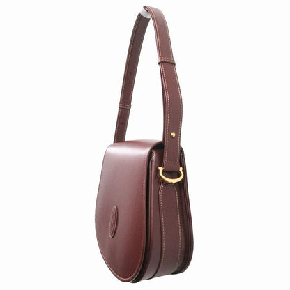 Cartier Mastline Leather Hand Shoulder Bag Logo Old Vintage Bordeaux Women