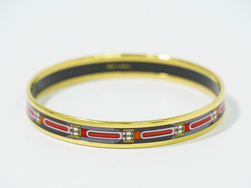Authentic Hermes Emile PM Bangle Bracelet Cloisonne GP Gold Plated Multicolor
