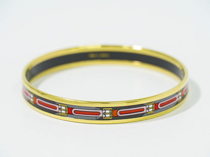 Authentic Hermes Emile PM Bangle Bracelet Cloisonne GP Gold Plated Multicolor