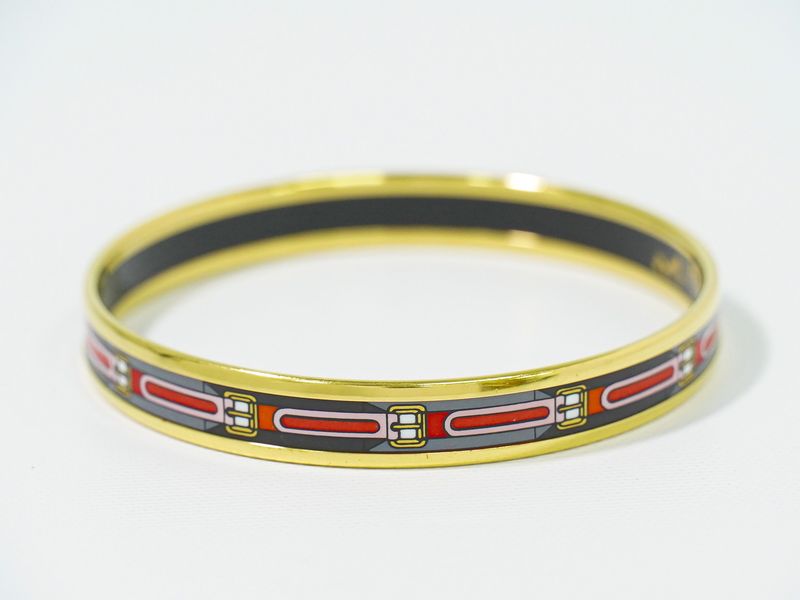 Authentic Hermes Emile PM Bangle Bracelet Cloisonne GP Gold Plated Multicolor