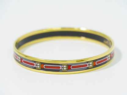 Authentic Hermes Emile PM Bangle Bracelet Cloisonne GP Gold Plated Multicolor