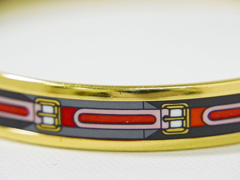 Authentic Hermes Emile PM Bangle Bracelet Cloisonne GP Gold Plated Multicolor