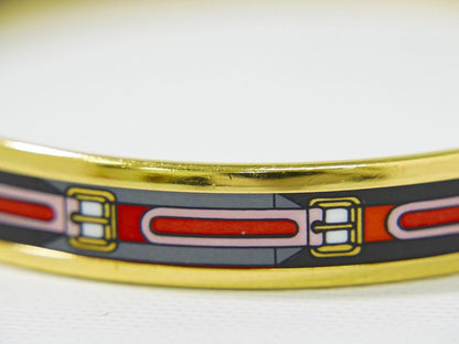 Authentic Hermes Emile PM Bangle Bracelet Cloisonne GP Gold Plated Multicolor