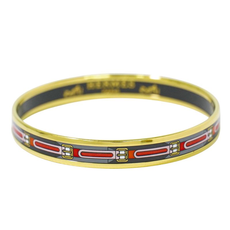 Authentic Hermes Emile PM Bangle Bracelet Cloisonne GP Gold Plated Multicolor