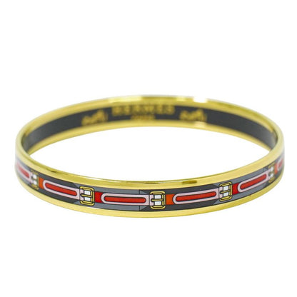 Authentic Hermes Emile PM Bangle Bracelet Cloisonne GP Gold Plated Multicolor