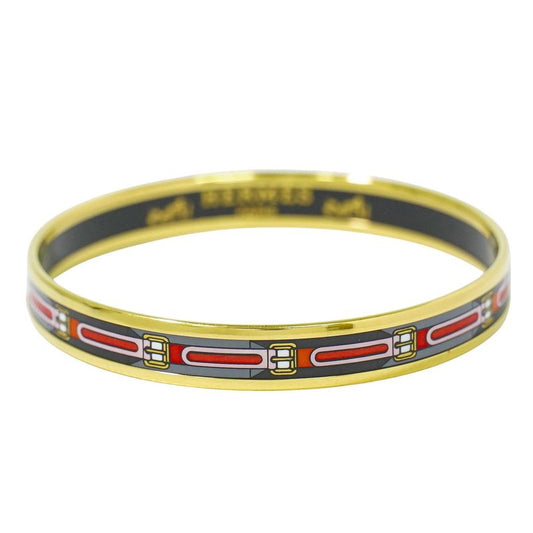 Authentic Hermes Emile PM Bangle Bracelet Cloisonne GP Gold Plated Multicolor