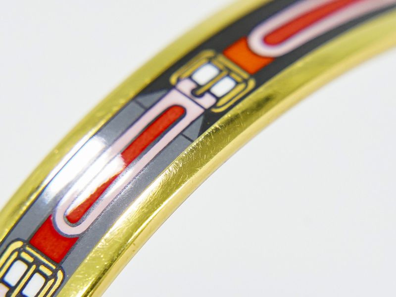 Authentic Hermes Emile PM Bangle Bracelet Cloisonne GP Gold Plated Multicolor