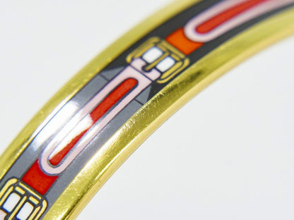 Authentic Hermes Emile PM Bangle Bracelet Cloisonne GP Gold Plated Multicolor