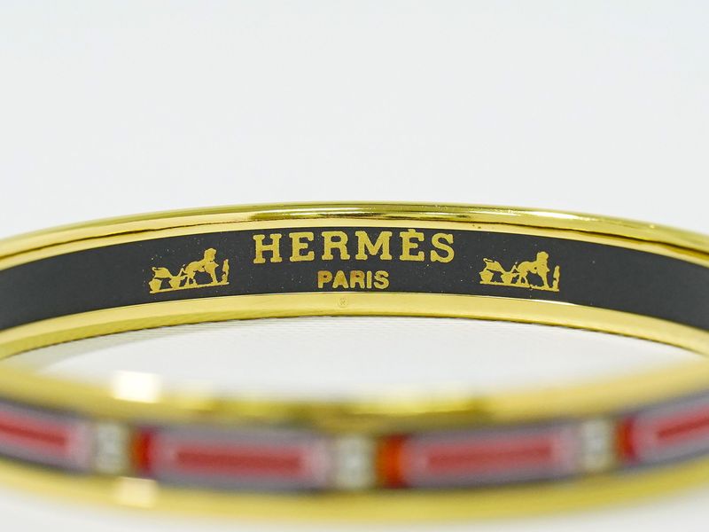 Authentic Hermes Emile PM Bangle Bracelet Cloisonne GP Gold Plated Multicolor