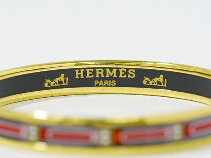 Authentic Hermes Emile PM Bangle Bracelet Cloisonne GP Gold Plated Multicolor