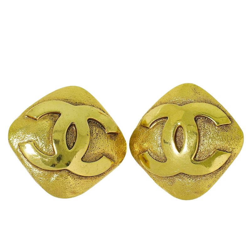 Authentic Chanel Coco Mark Earrings GP Gold Plated Coco Mark Accessories