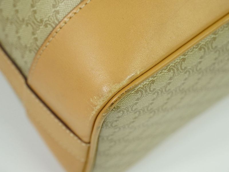 Authentic Celine Macadam Drawstring Shoulder Bag PVC Beige Macadam Bag Pre-owned